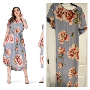 SHEIN floral blue tie waist dress, Sz. 3xl